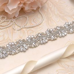 MissRDress Hochzeitskleid-Gürtel, silberner Kristall-Strassstein mit Perlen, Bändern, Brautgürtel für Hochzeit, Abendkleid, YS819305y