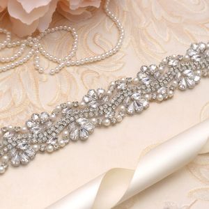 Missrdress Robe de mariée ceinture en argent strass de cristal en cristal avec perles rubans ceinture de mariée pour robe de bal de mariage ys819 215a