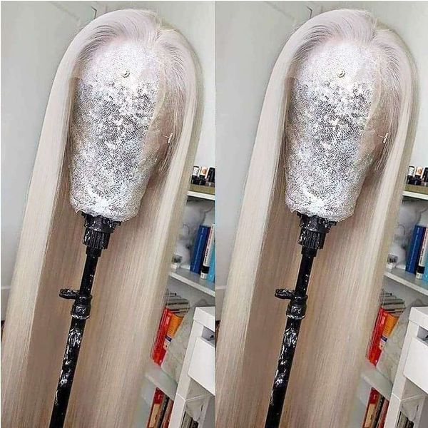 Missyvan White Color Wig Long Straight Platinum Blonde Blonde Fibre résistant à la chaleur Fibre Synthétique Lace Front Perruques pour les femmes de la mode