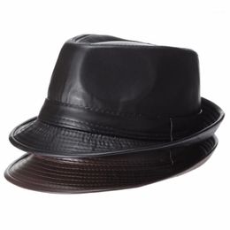 Mistdawn Hoge Kwaliteit Lederen Heren Fedora Trilby Hoed Gentleman Winter Panama Cap1310V