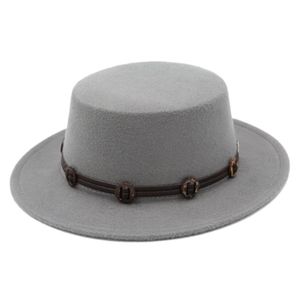 Femmes Mistdawn hommes Boater Hat Bowler marin largeur largeur plate plate tops mélange de laine taille 56-58 cm