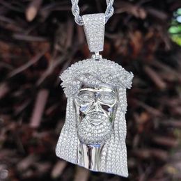 Mister Jewelry Hip Hop Pendentif tête de Jésus glacé avec chaîne en corde