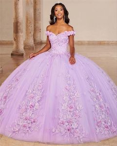 Misxvanos Off Shoulder Quinceanera Jurken Lavender Lace Mexicaanse prinses Sweet 15 Jurk afstuderen Pegnant feestjurken Vestidos de quinceaera