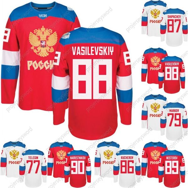 Mit 2016 World Cup Team Russia Hockey Jerseys WCH 90 Namestnikov 89 Nesterov 88 Vasilevkskiy 87 Shipachev 86 Kucherov 79 Markov 77 Telegin