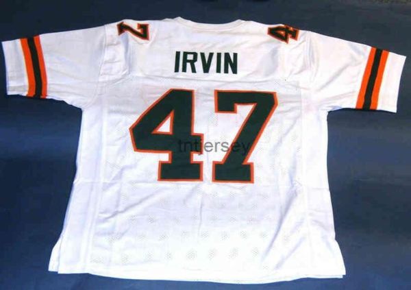 Mit barato personalizado MICHAEL IRVIN MIAMI HURACANES JERSEY BLANCO COSIDO agregar cualquier nombre número 3781012