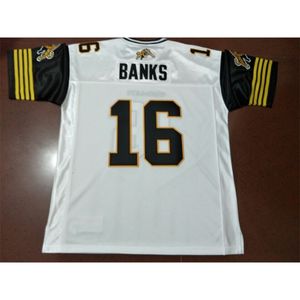 MIT Custom Men Hamilton Tiger-Cats #16 Brandon Banks Real Full Embroidery College Jersey Grootte S-4XL of aangepaste naam of nummertrui