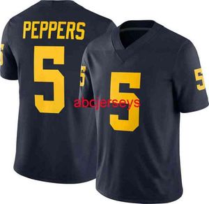 Mit Custom Stitched Michigan Wolverines Jabrill Peppers # 5 Azul NCAA Jersey Hombres Mujeres Jersey de fútbol juvenil XS-6XL