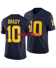 Mit Custom Stitched Michigan Wolverines Tom Brady # 10 Maize Blue NCAA Jersey Hombres Mujeres Jersey de fútbol juvenil XS-6XL