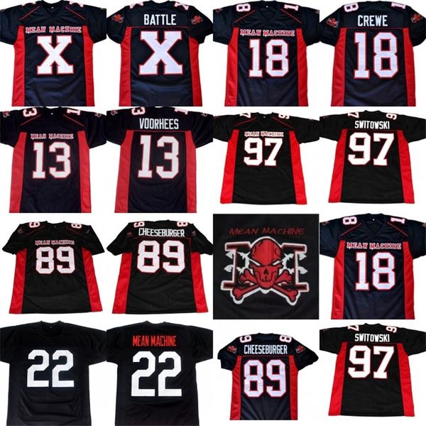 Mit Longest Yard Movie Jersey Batte X Jason Voorhees Mean Machine Paul CREWE CHEESEBURGER 100% cousu personnalisé rétro maillots de football noir