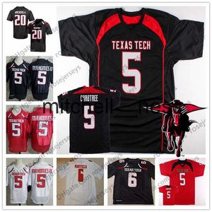 Mit8 2019 NCAA Texas Tech #5 Patrick Mahomes II Michael Crabtree 6 Baker Mayfield 20 Danny Amendola Zwart Rood Wit Vintage TTU voetbalshirt