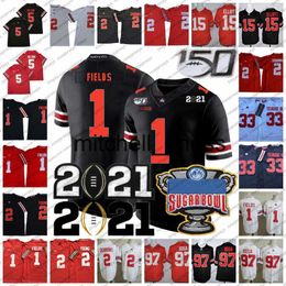 Mit8 2021 Ohio State Buckeyes Maillot Justin Fields OSU Playoff # 1 # 2 Chris Olave Chase Young # 15 Elliott # 5 Garett Wilson Master Teague III