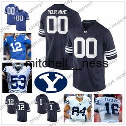 MIT8 BYU Cougars Football #5 Dayan Ghanwoloku 33 Emmanuel Esukpa 82 Dax Milne 16 Baylor Romney 13 Micah Simon Navy Blue Royal White Jersey