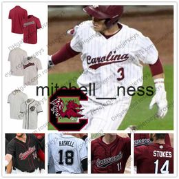 Mit8 Custom NCAA Gamecocks #2 Noah Campbell 3 Brady Allen 5 TJ Hopkins 11 Andrew Eyster 41 Cole Ganopulos Wit Rood Zwart Baseball Jersey