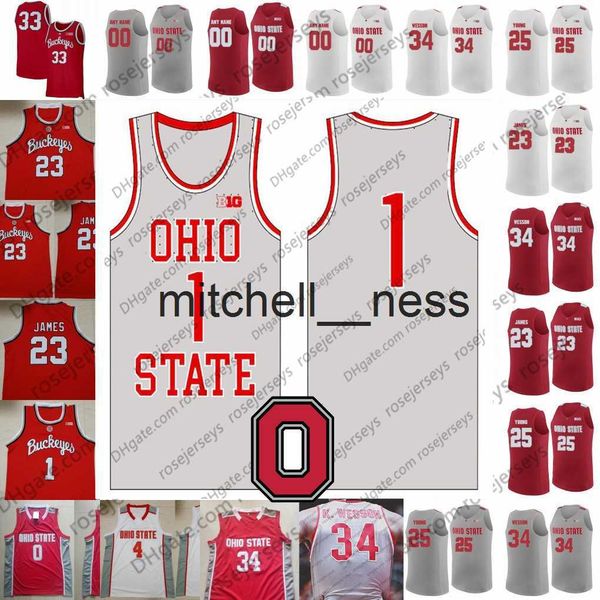 Mit8 Custom Ohio State Buckeyes 2020 Gris Retro Baloncesto Rojo Blanco # 3 DJ Carton 34 Kaleb Wesson 23 James Conley Craft Russell LeBron Jersey