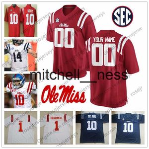 Mit8 Custom Ole Miss Rebels Football Elke naam Nummer Rood Blauw Wit 10 John Rhys Plumlee 2 Matt Corral 22 Scottie Phillips Jersey 4XL