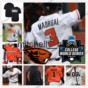 Mit8 Custom Oregon State Beavers OSU Baseball Blanc Orange Noir Cousu N'importe quel numéro Nom # 3 Nick Madrigal 35 Adley Rutschman 2018 CWS Jersey