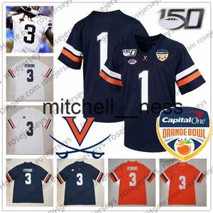 Mit8 Custom Virginia Cavaliers College Football 150TH Orange Bowl Navy Blue White #3 Bryce Perkins 2 Joe Reed Men Youth kid UVA 2020 Jersey