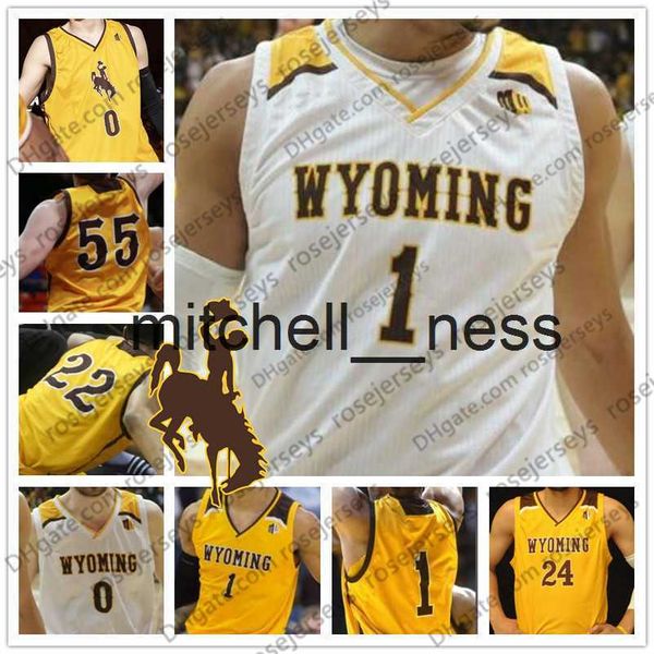 Mit8 Custom Wyoming Cowboys NCAA Basketball N'importe quel nom Numéro Blanc Jaune 1 Justin James 22 Larry Nance Jr. 0 Hendricks Maldonado Hommes Maillot Jeunesse