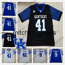 Mit8 Aangepaste Kentucky Wildcats #41 Josh Allen 9 Davonte Robinson 10 Asim Rose 26 Benny Snell Jr. Blauw Zwart Wit Mannen Jeugd Jersey 4XL