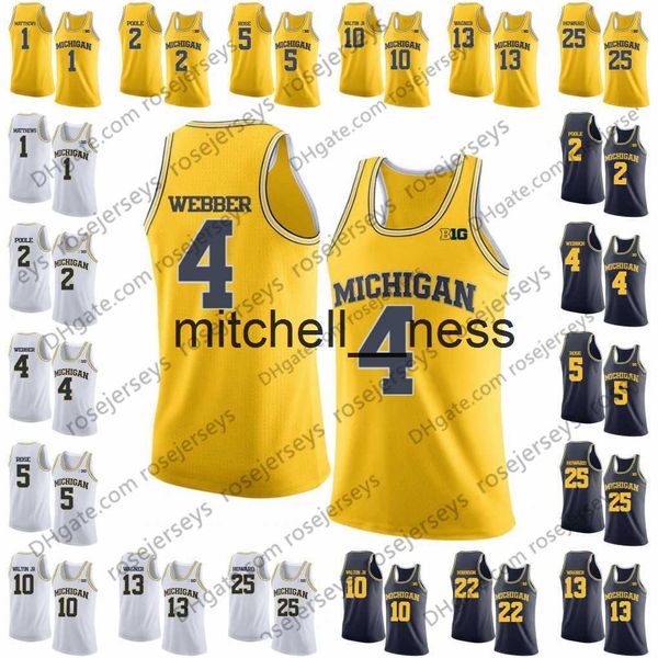 Mit8 Michigan Wolverines # 4 Webber 5 Rose 10 Hardaway Jr. Walton 25 Howard 41 Rice Chris Jalen Tim Derrick Juwan Glen College Basketball Jersey