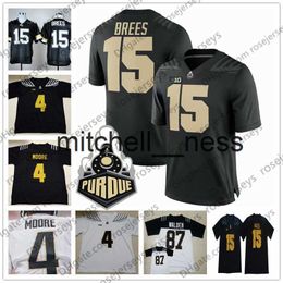 Mit8 NCAA Purdue Boilermakers # 15 Drew Brees 12 Bob Griese 40 Mike Alstott 24 Otis Armstrong Noir Blanc Retraité Vintage College Football Jersey