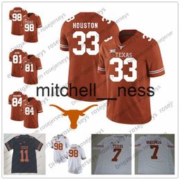 Mit8 Texas Longhorns #3 Hicks 13 Michael Dickson 18 Tyrone Swoopes 25 Jamaal Charles 33 Lamarr Houston Oranje Wit Zwart Gepensioneerd voetbalshirt