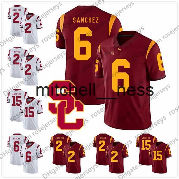 Mit8 USC Trojans # 2 Adoree 'Jackson Robert Woods 6 Mark Sanchez 10 Brian Cushing 15 Nelson Agholor 8 Nick Perry Maillot Vintage Rouge Blanc