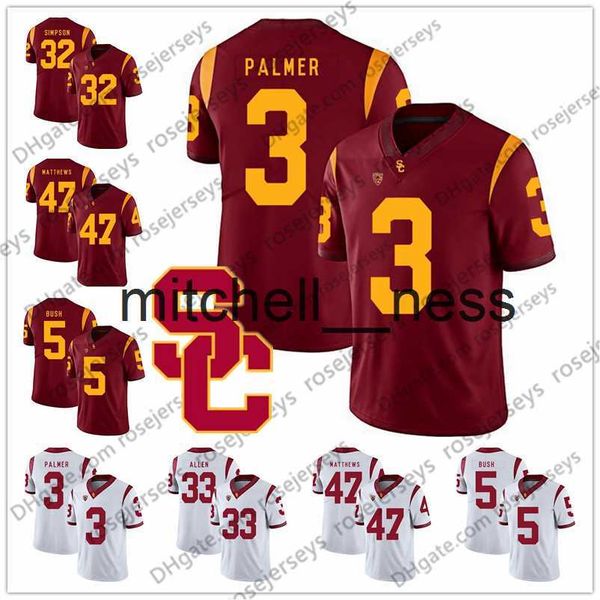 Mit8 USC Trojans # 3 Carson Palmer 21 Su'a Cravens 22 Lynn Swann 33 Marcus Allen 47 Clay Matthews Rojo Blanco Retirado Camiseta de fútbol vintage