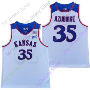 Mitch 2020 NIEUW NCAA College Kansas Jayhawks Jerseys 35 Udoka Azubuike Basketball Jersey White Blue Size jeugd volwassen allemaal genaaid