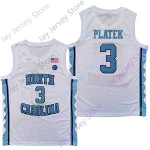 Mitch 2020 NIEUW NCAA College North Carolina Jerseys 3 Andrew Platek Basketball Jersey White Size jeugd volwassene allemaal gestikt