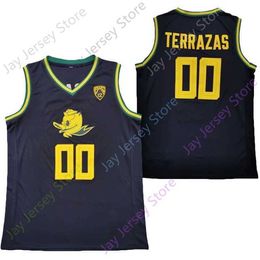 Mitch 2020 NIEUW NCAA College Oregon Ducks Jersey 00 Terrazas Basketball Jersey Black Size jeugd volwassen allemaal gestikt borduurwerk