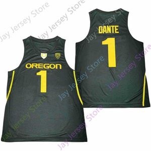 Mitch 2020 New NCAA College Oregon Ducks Maillots 1 Dante Maillot de basket-ball Vert Noir Taille Jeune adulte Tout cousu
