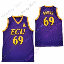 Mitch 2020 Nieuwe NCAA East Carolina Ecu Pirates Jerseys 69 Drunk College Basketball Jersey Purple Size jeugd volwassen