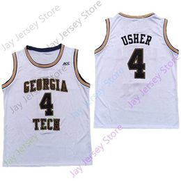 Mitch 2020 Nieuwe NCAA Georgia Tech Yellow Jackets Jerseys 4 Usher College Basketball Jersey White Size jeugd volwassene allemaal gestikt