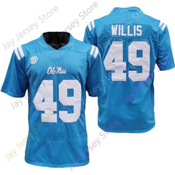 Mitch 2020 New NCAA Ole Miss Rebels Maillots 49 Patrick Willis College Football Jersey Bleu Taille Jeunesse Adulte