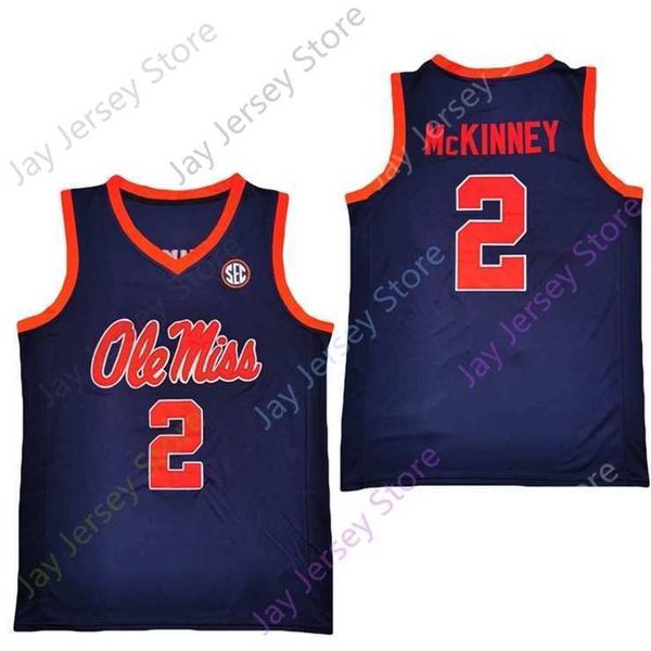 Mitch 2020 New NCAA Ole Miss Rebels Maillots 2 McKINNEY College Basketball Jersey Marine Taille Jeunesse Adulte Tout Cousu