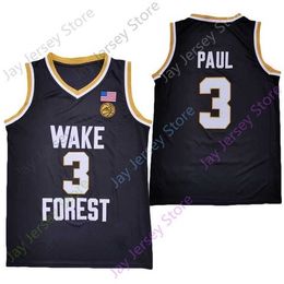 Mitch 2020 Nieuwe NCAA Wake Forest Demon Deacons Jerseys 3 Chris Paul College Basketball Jersey Black Size jeugd volwassen