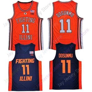 Mitch 2021 New Illinois Fighting Illini 11 Ayo Dosunmu Jersey NCAA Collge Basketball Jerseys Orange Navy Men Size S-3XL