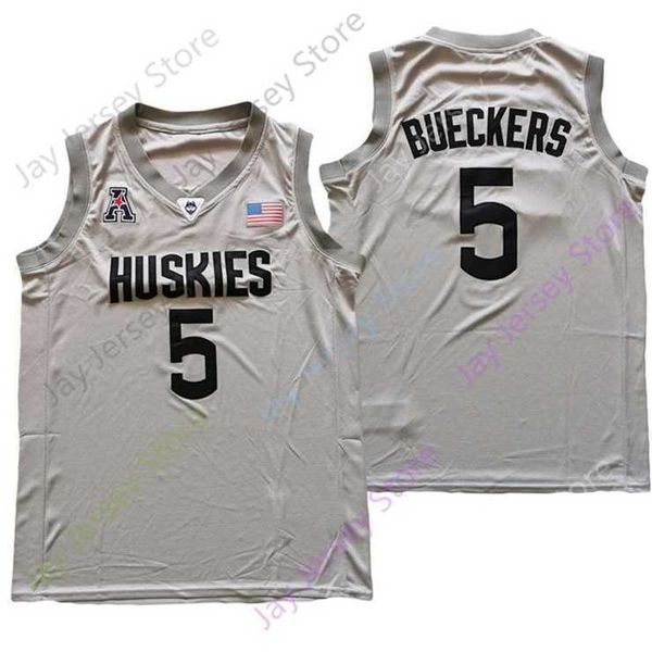 Mitch 2021 Nueva NCAA College Connecticut UConn Huskies Jersey 5 Paige Bueckers Gris Tamaño S-3XL