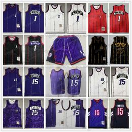 Mitchell en Ness 1998-99 Basketbal 15 Vince 1 Tracy Carter McGrady Jerseys Retro Vintage Paars Wit Twee kleuren Zwart Rood Jerseys Shorts Heren Kinderen Jeugd Jongen