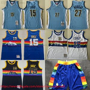 Classic Retro 2016-17 Basketball 15 Nikola Jokic Jersey Classic Vintage 27 Jamal Murray Maillots Shorts Bleu Blanc Noir Rétro Chemises de sport respirantes