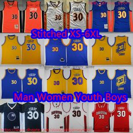 Aangepast S-6XL Klassiek Retro 2009-10 Basketbal 30 Stephen Curry Jersey Klassiek Vintage NCAA Davidson College Wildcat Geel Blauw Rood Jerseys Ademend Sport