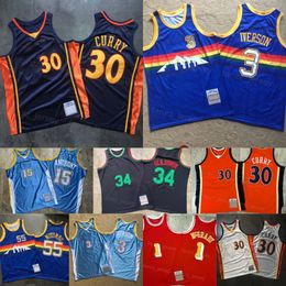 Basket-ball vintage Authentique Stephen Curry Throwback Jersey 30 Dikembe Mutombo 55 Carmelo 15 Allen Iverson 3 Hakeem Olajuwon 34 Tracy McGrady 1 Rétro