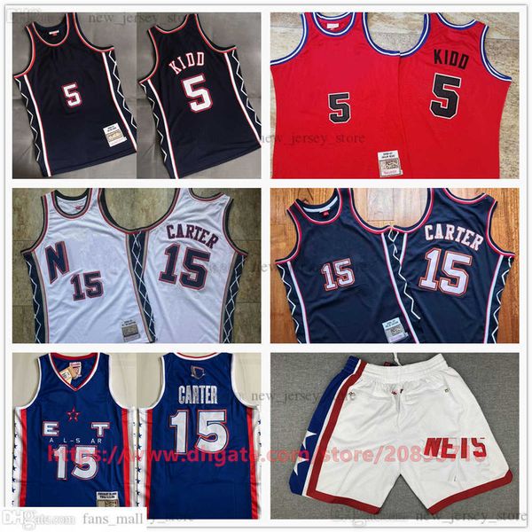 Mitchell y Ness Auténtico Ed Basketball 15 Vince Carter Jerseys 2005 All-Star Azul Retro 2006-07 Blanco Rojo Jason 5 Kidd Jersey Transpirable