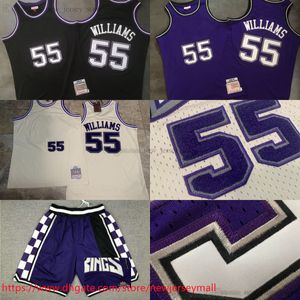 Klassiek Retro Authentiek Borduren 1998-99 Basketbal Jason 55 Williams Jersey Retro Zwart Paars Echt Gestikt Ademend Sport Hoge Kwaliteit Heren Jerseys Shirt