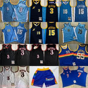 Classique Rétro Authentique Broderie 2003-04 Basketball 15 Carmelo Anthony Jersey Vintage 3 Allen Iverson Dikembe 55 Mutombo Maillots Real Cousu Respirant Sport