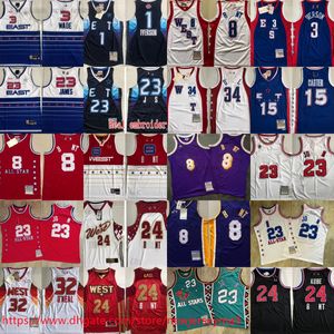 Klassiek Retro Authentiek Gestikt All-Star Basketbal Michael Jersey Vintage Real Vince Carter Bryant James Dwyane Wade Allen Iverson Tracy McGrady Real Stitch