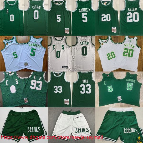 Classique Rétro Authentique Broderie 1985-86 Basketball 33 Larry Bird Jersey Vintage Vert 5 Kevin Garnett 0 Jayson Tatum 20 Ray Allen Real Cousu Respirant Sport