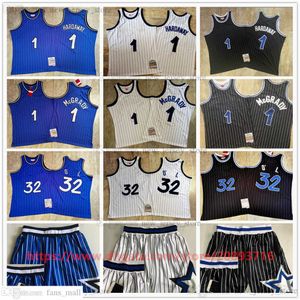Basket de basket-ball cousu authentique Tracy McGrady Jerseys Retro Stripe Penny Hardaway Real Stitted Breathable Sport # 32 Jersey Shorts