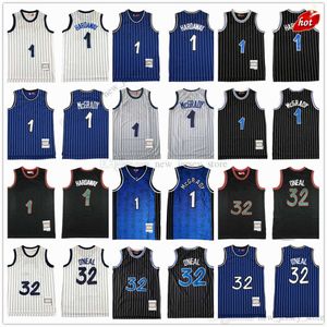 Mitchell en Ness Basketball 1 Tracy Penny Mcgrady Hardaway Jerseys Retro Ed 1993-94 Zwart Blauw 2003-04 Witte Streep 1994-95 Raster #32